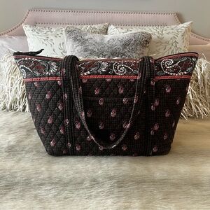 Vintage VERA BRADLEY Houndstooth Brown 2005 Miller Bag Carryon Tote Floral USA